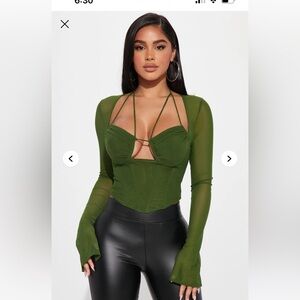 Fashion Nova Olive Mesh Crop Top